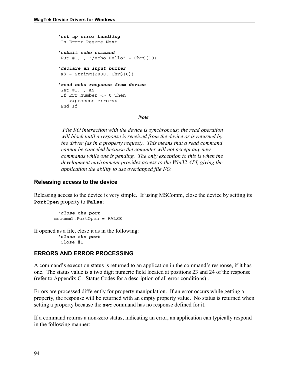 Releasing access to the device, Errors and error processing | Elo TouchSystems 1525L User Manual | Page 97 / 181