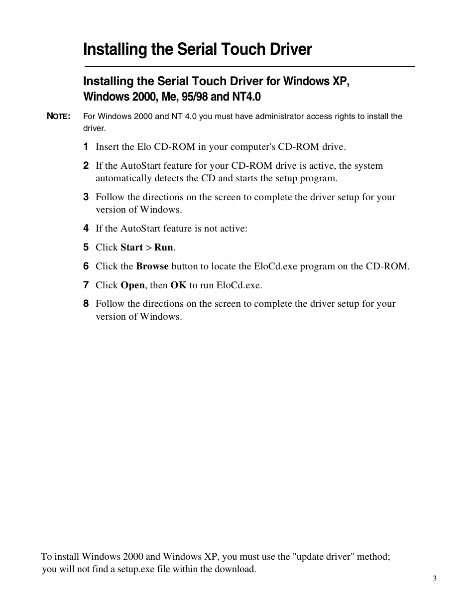 Installing the serial touch driver | Elo TouchSystems 1524L Series User Manual | Page 13 / 40