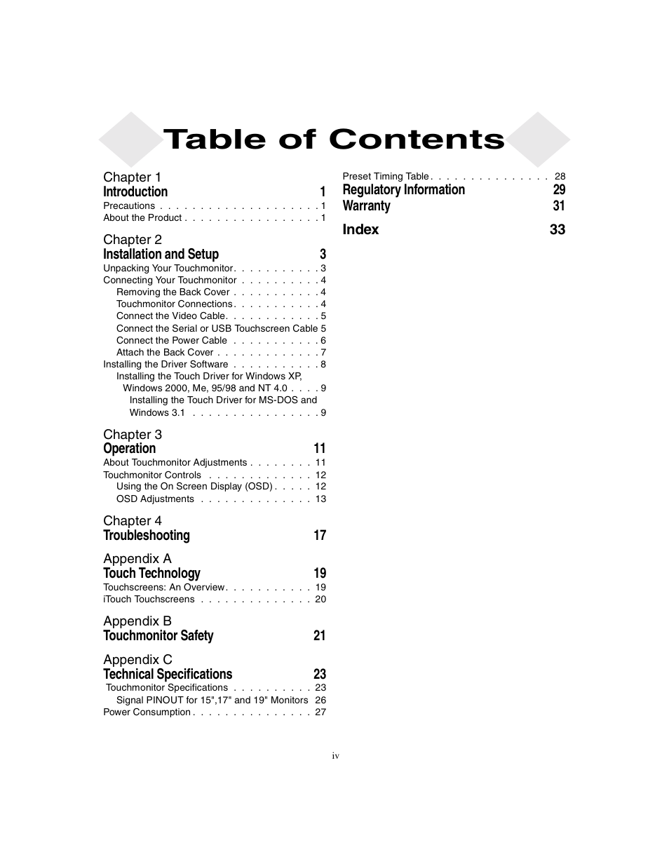 Elo TouchSystems ET1X45C-4SWE-1 User Manual | Page 4 / 39