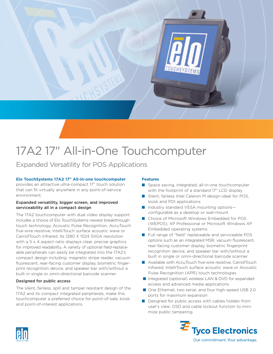 Elo TouchSystems 17A2 User Manual | 2 pages