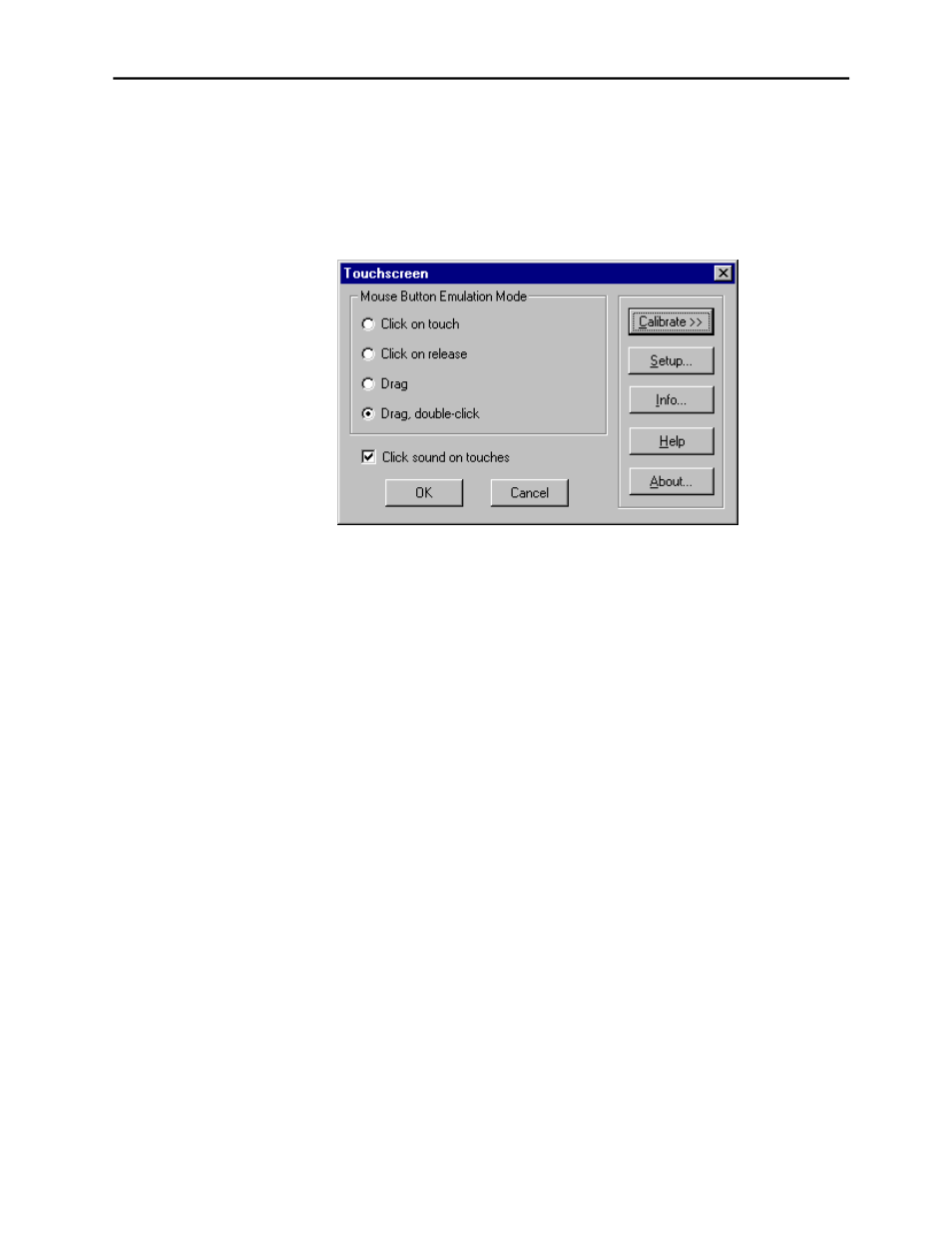 Running the touchscreen control panel, Calibration | Elo TouchSystems MonitorMouse FOR WINDOWS NT Version 2.0 User Manual | Page 19 / 35