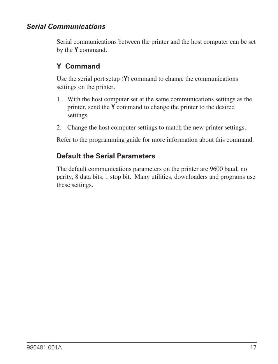 Serial communications 17 | Zebra Technologies LP 2824 User Manual | Page 25 / 56