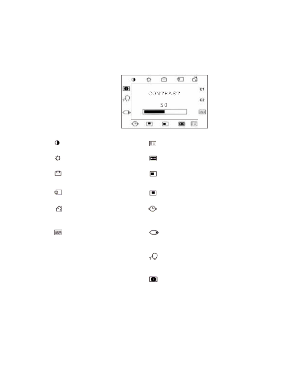 Osd menu function, Contrast 50 | Elo TouchSystems ET1547L-XXWC-X User Manual | Page 33 / 61