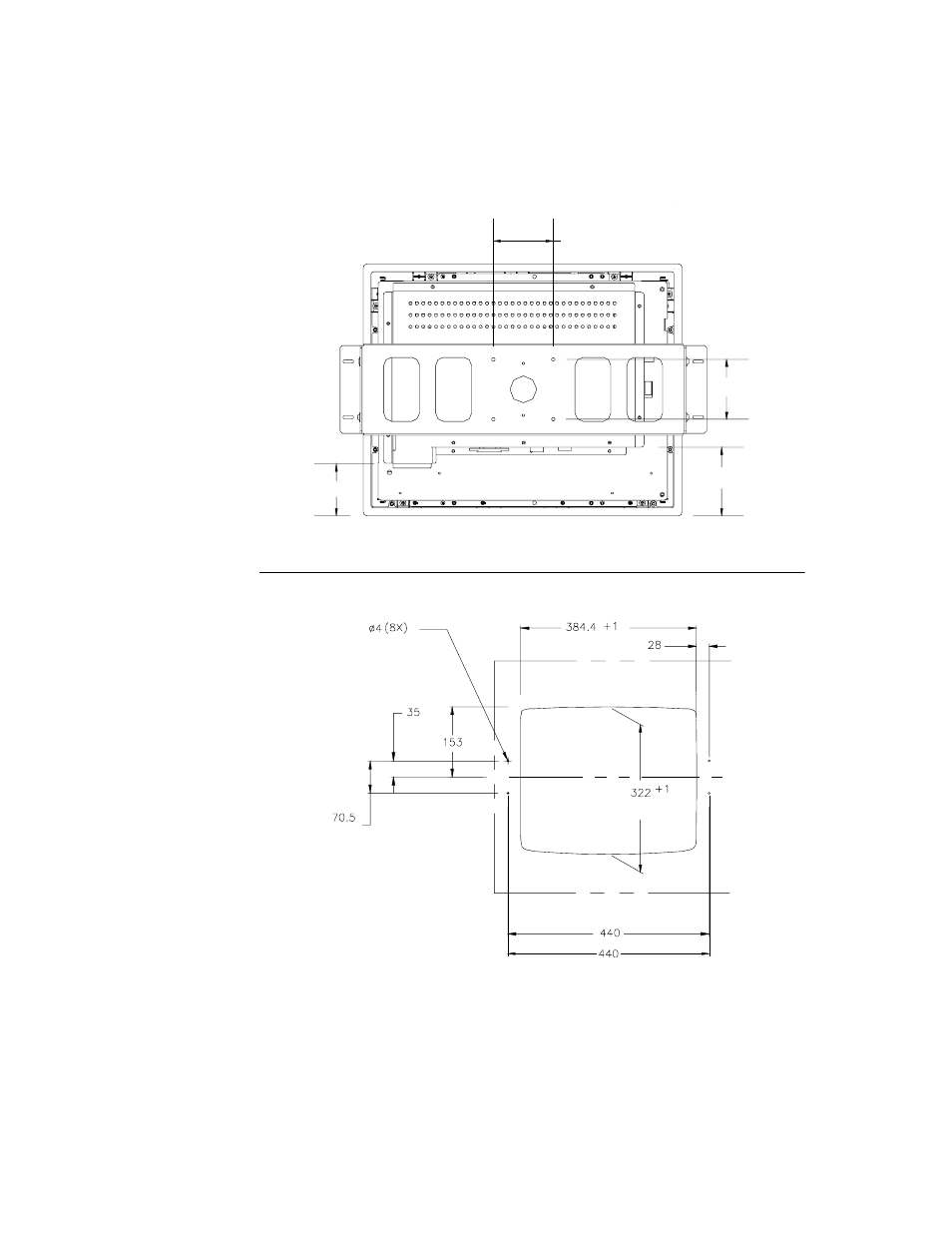 Cut out dimensions, Et1545l front mount cut out | Elo TouchSystems ET1547L-XXWC-X User Manual | Page 50 / 61