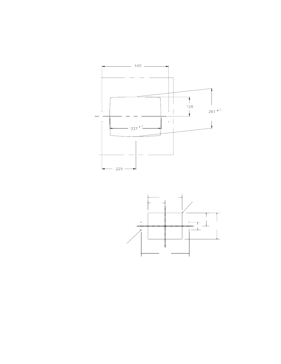 Et1545l rear mount cut out, Et1547l/1548l/1549l rear mount plate cut out | Elo TouchSystems ET1547L-XXWC-X User Manual | Page 51 / 61