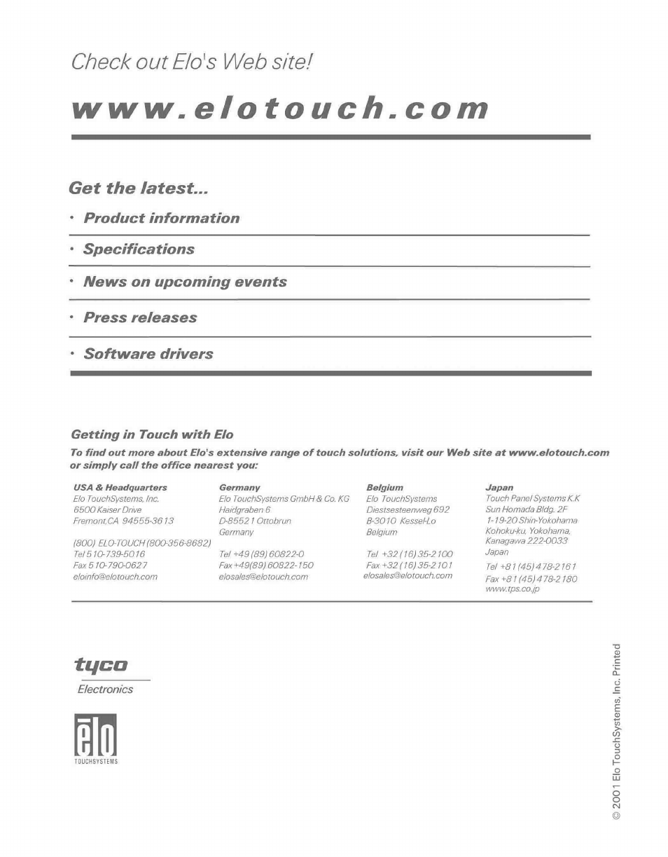 Elo TouchSystems IntelliTouch SecureTouch User Manual | Page 105 / 105