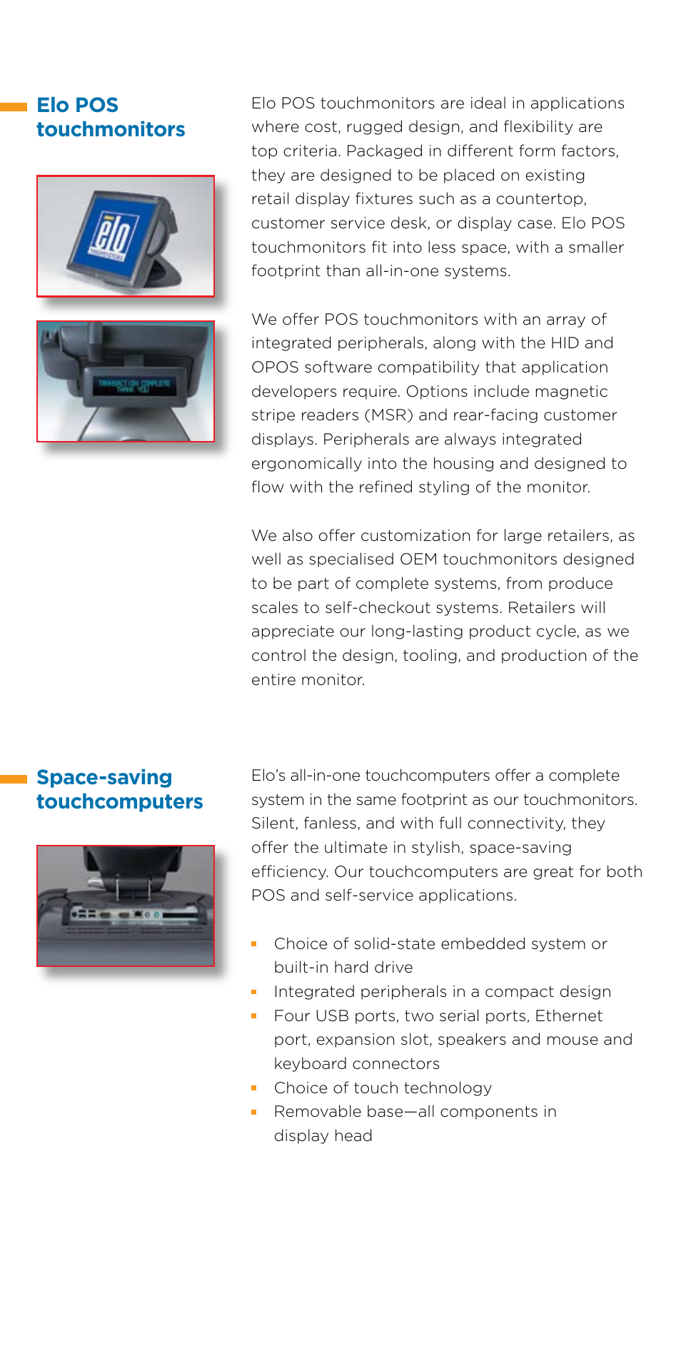 Elo pos touchmonitors, Space-saving touchcomputers | Elo TouchSystems Toucmonitor User Manual | Page 4 / 10