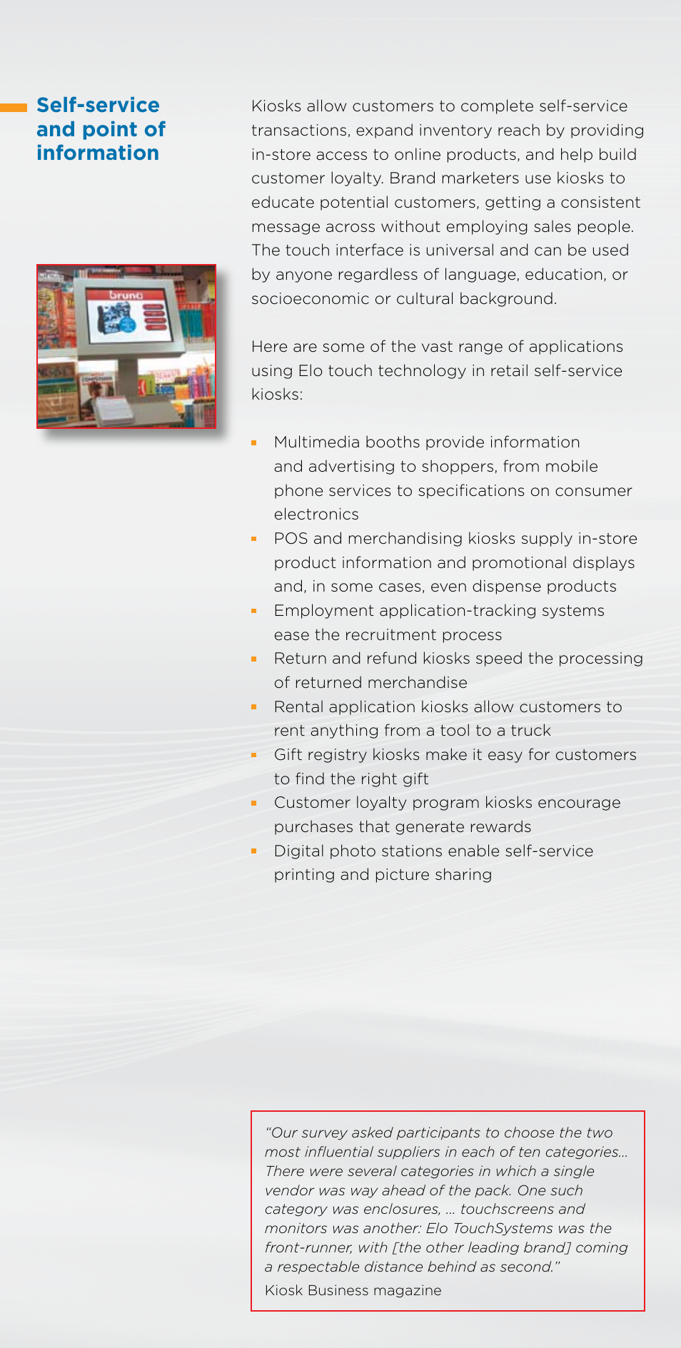 Self-service and point of information | Elo TouchSystems Toucmonitor User Manual | Page 6 / 10