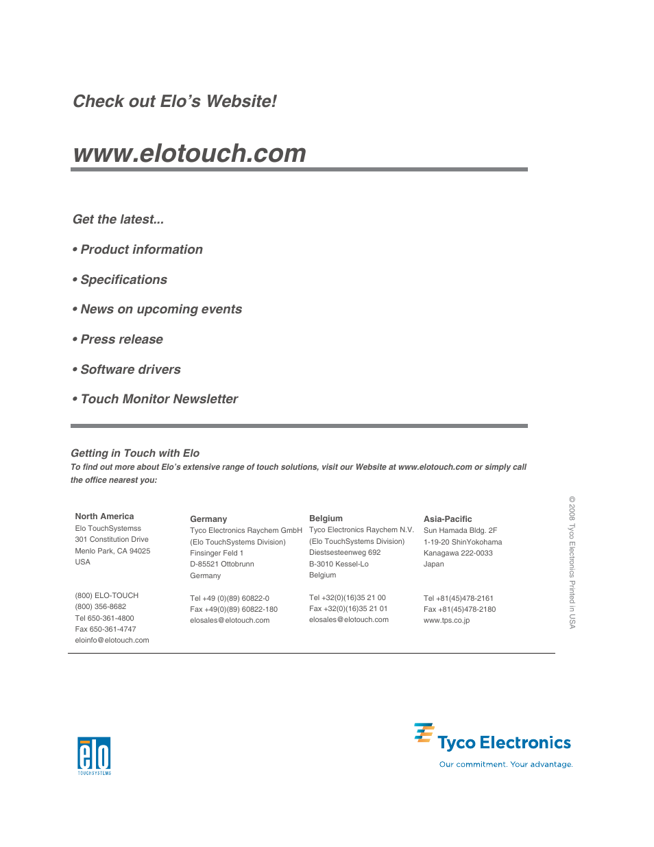 Check out elo’s website | Elo TouchSystems ET2639L User Manual | Page 33 / 33