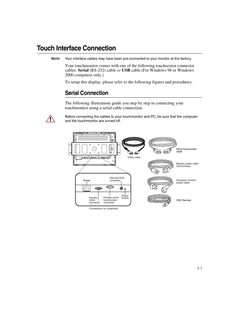 Touch interface connection, Serial connection | Elo TouchSystems ET1546L-XXWA-X User Manual | Page 12 / 53