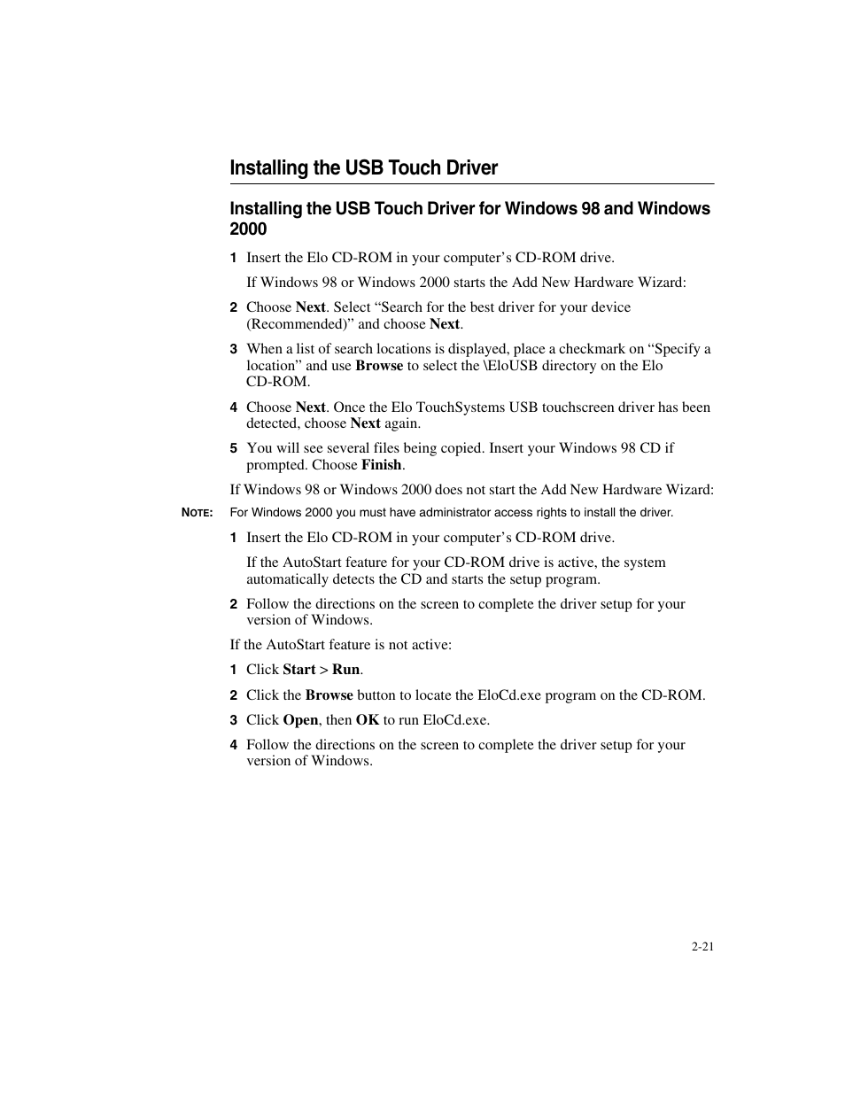 Installing the usb touch driver | Elo TouchSystems ET1546L-XXWA-X User Manual | Page 26 / 53
