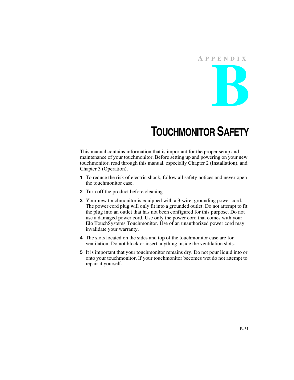 Ouchmonitor, Afety | Elo TouchSystems ET1546L-XXWA-X User Manual | Page 36 / 53