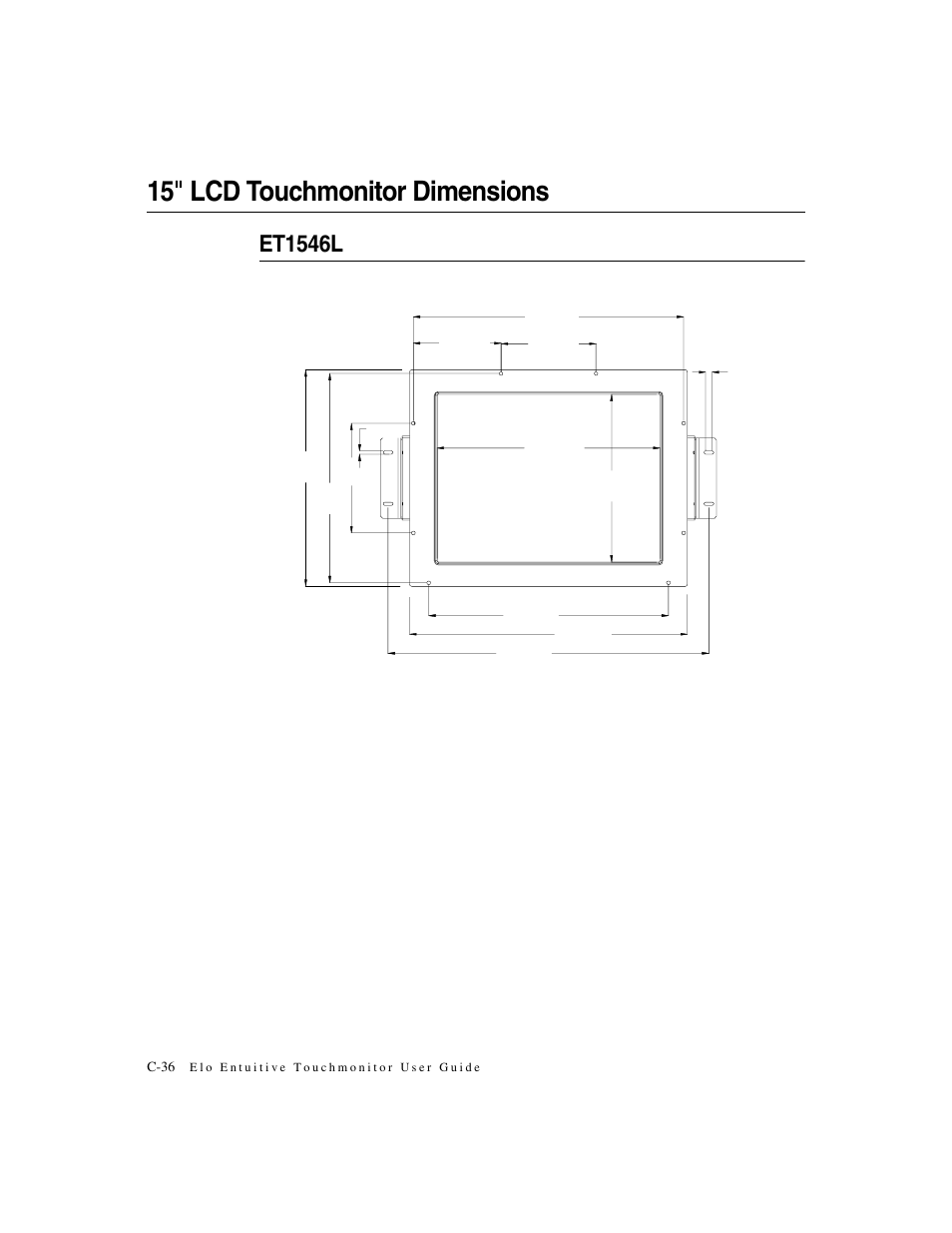 15 " lcd touchmonitor dimensions, Et1546l | Elo TouchSystems ET1546L-XXWA-X User Manual | Page 41 / 53