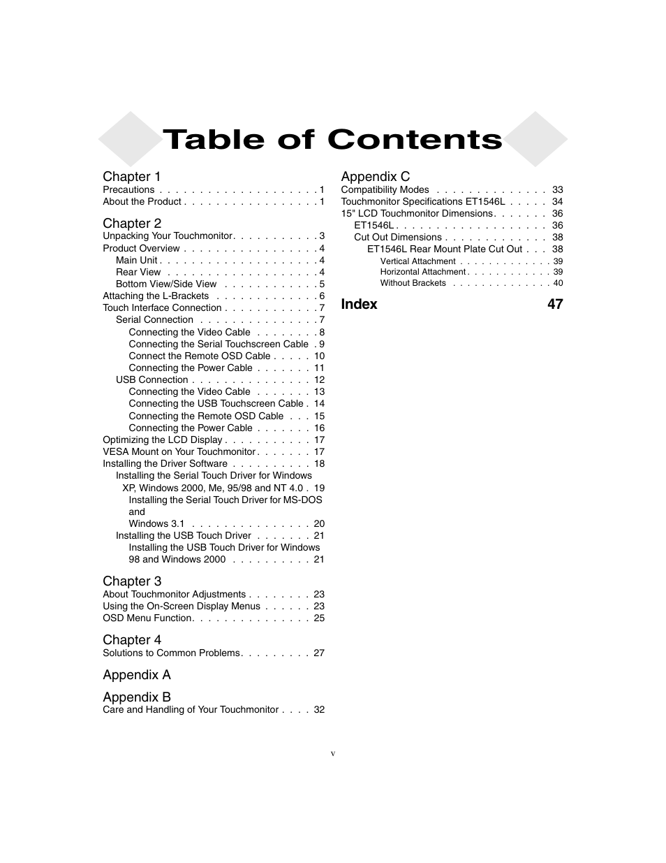 Elo TouchSystems ET1546L-XXWA-X User Manual | Page 5 / 53