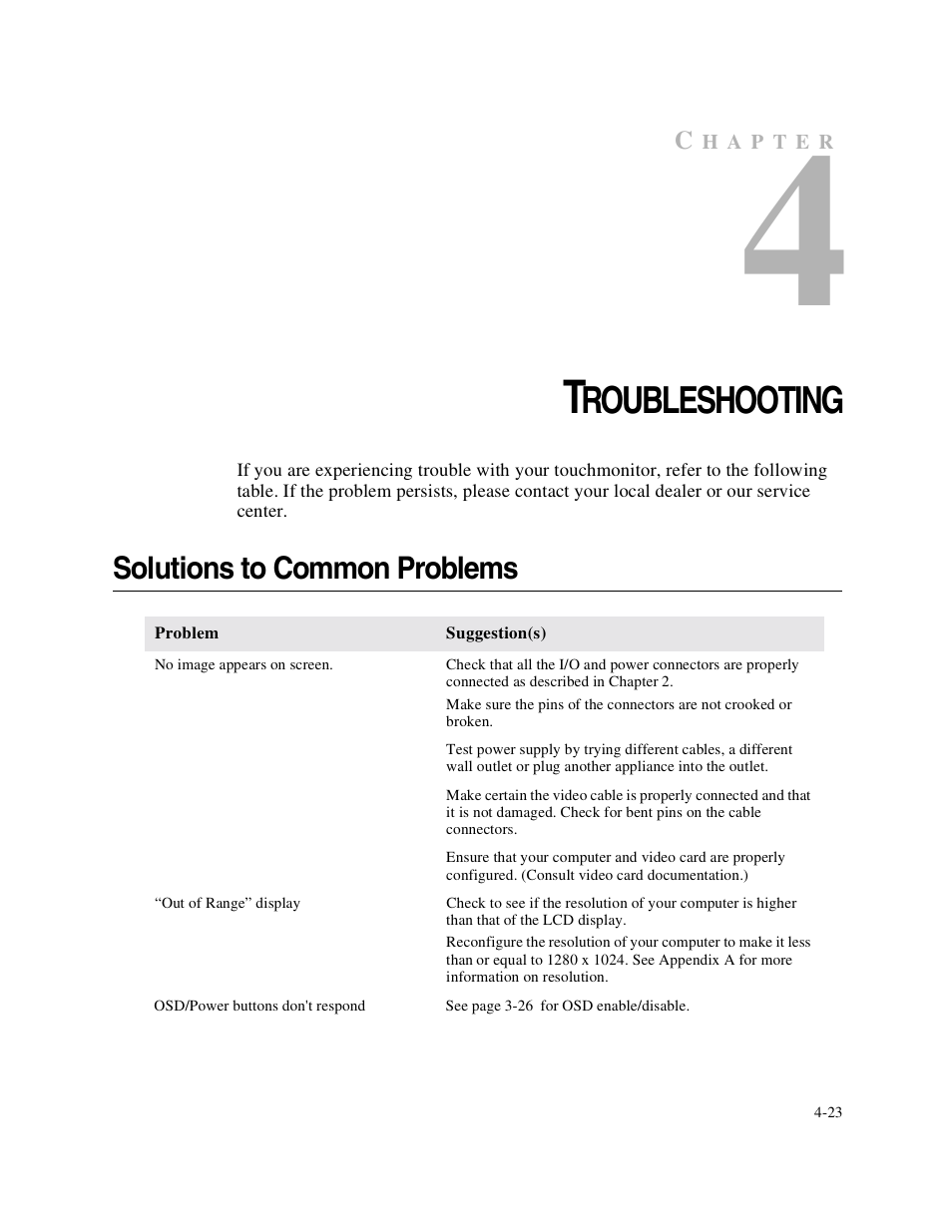 Roubleshooting, Solutions to common problems | Elo TouchSystems Elo Entuitive 1749L Series User Manual | Page 27 / 45