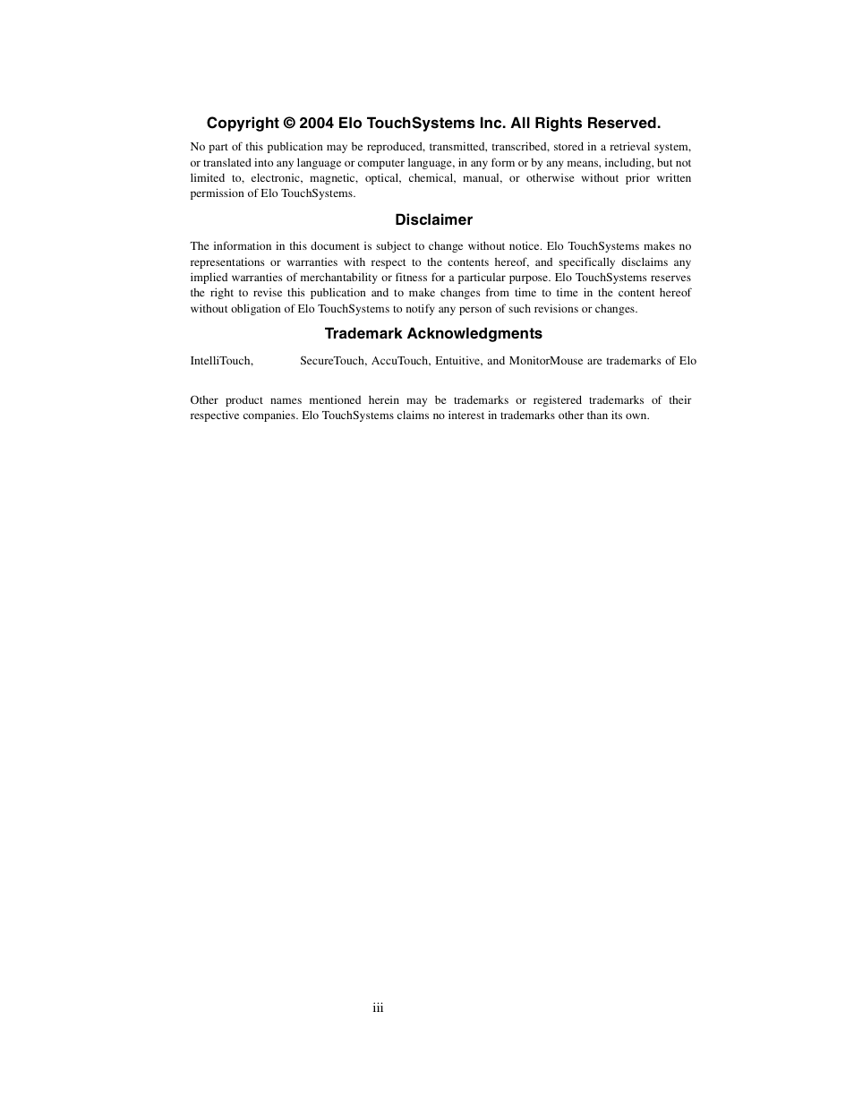 Elo TouchSystems Elo Entuitive 1749L Series User Manual | Page 3 / 45