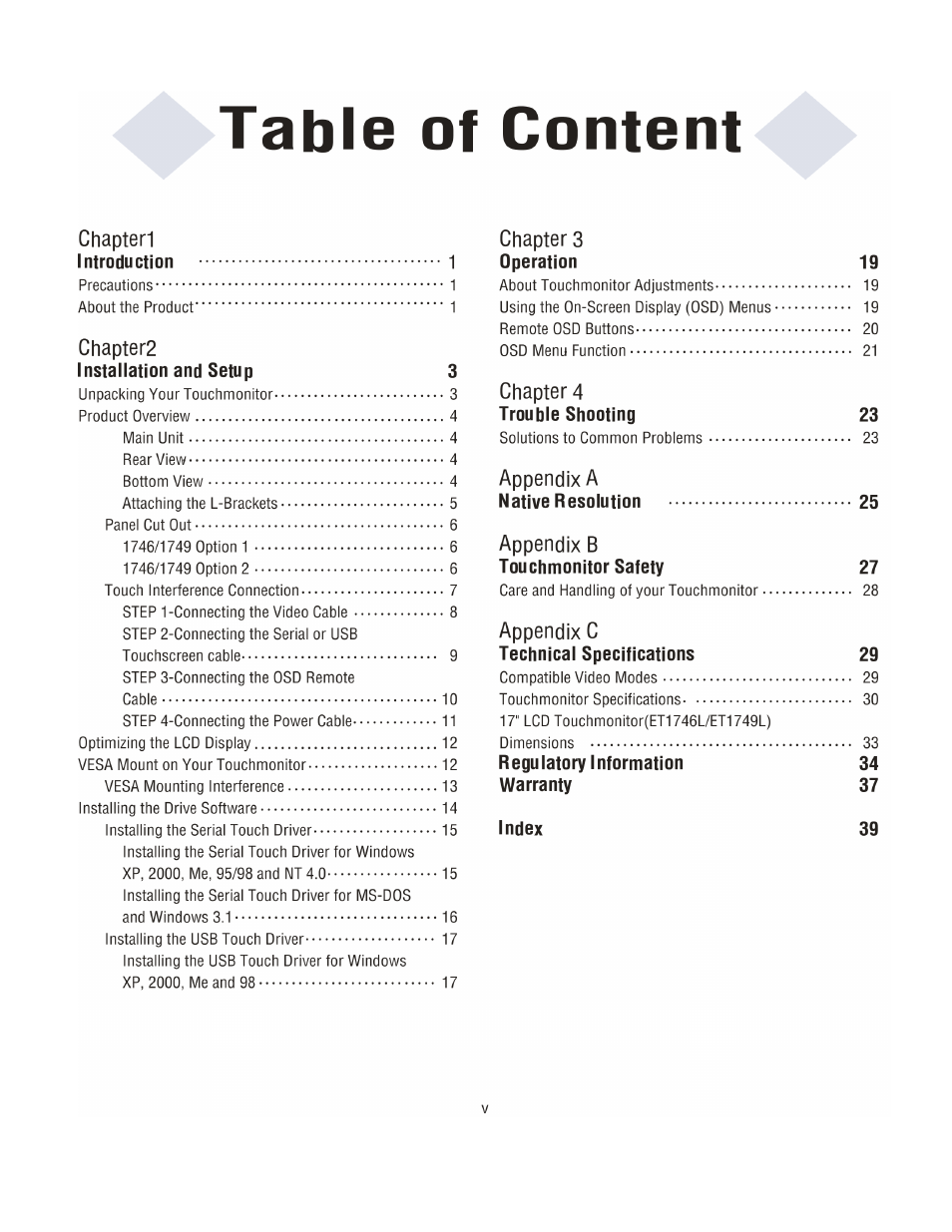 Elo TouchSystems Elo Entuitive 1749L Series User Manual | Page 4 / 45