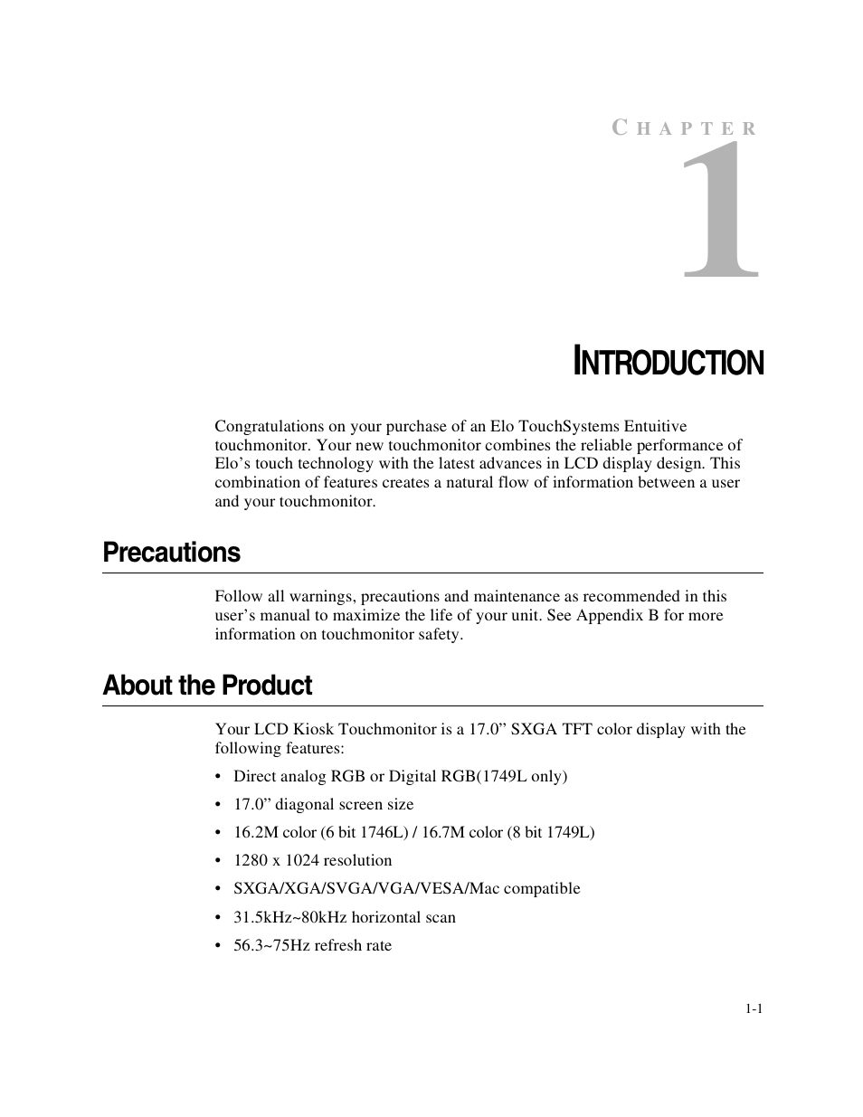 Ntroduction | Elo TouchSystems Elo Entuitive 1749L Series User Manual | Page 5 / 45