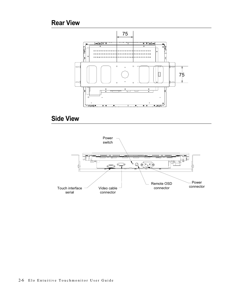 Rear view side view | Elo TouchSystems LCD User Manual | Page 11 / 66