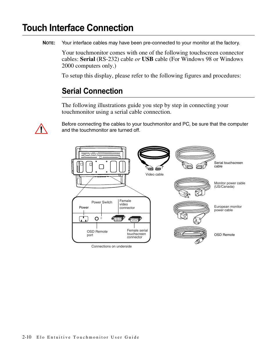 Touch interface connection, Serial connection | Elo TouchSystems LCD User Manual | Page 15 / 66