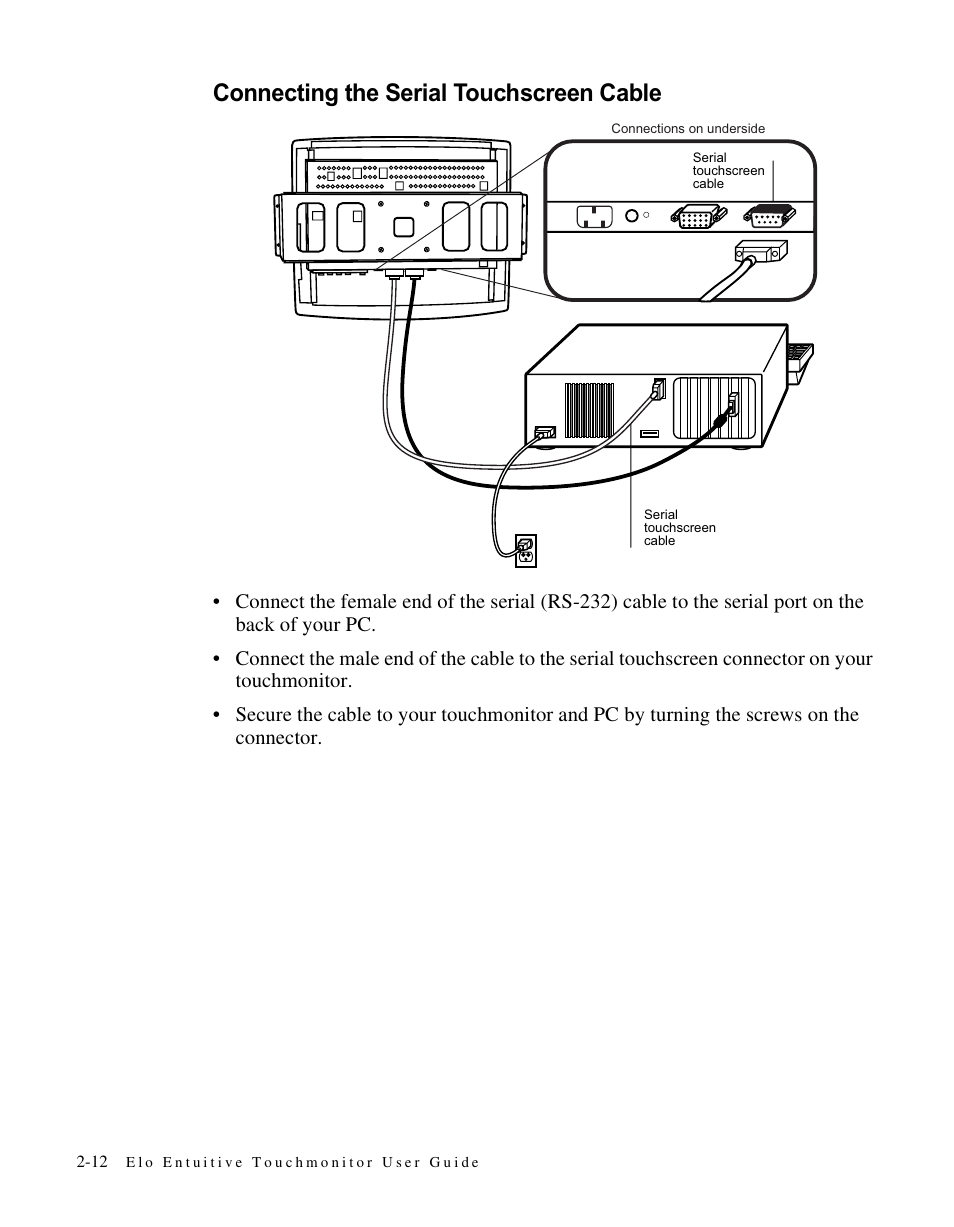 Connecting the serial touchscreen cable | Elo TouchSystems LCD User Manual | Page 17 / 66