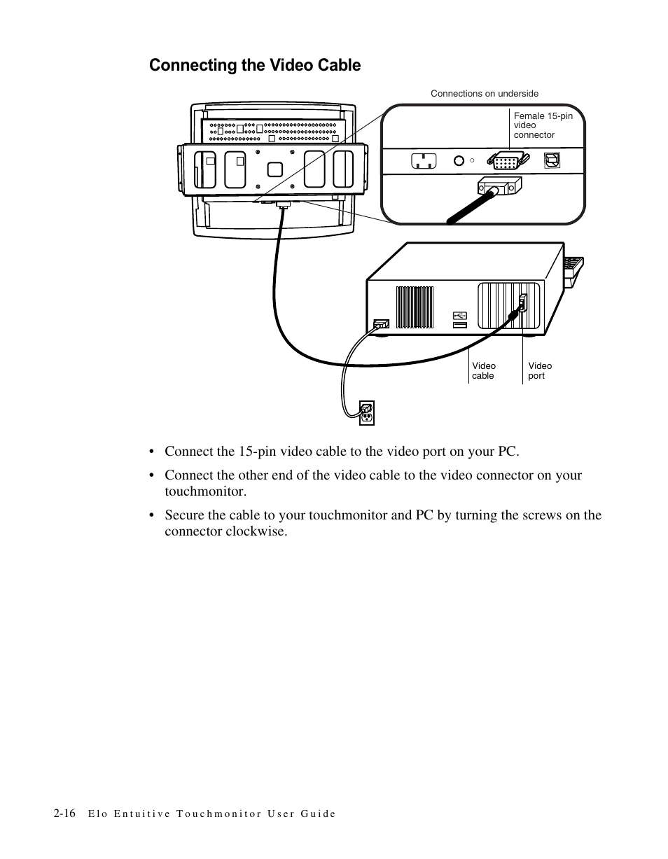 Connecting the video cable | Elo TouchSystems LCD User Manual | Page 21 / 66