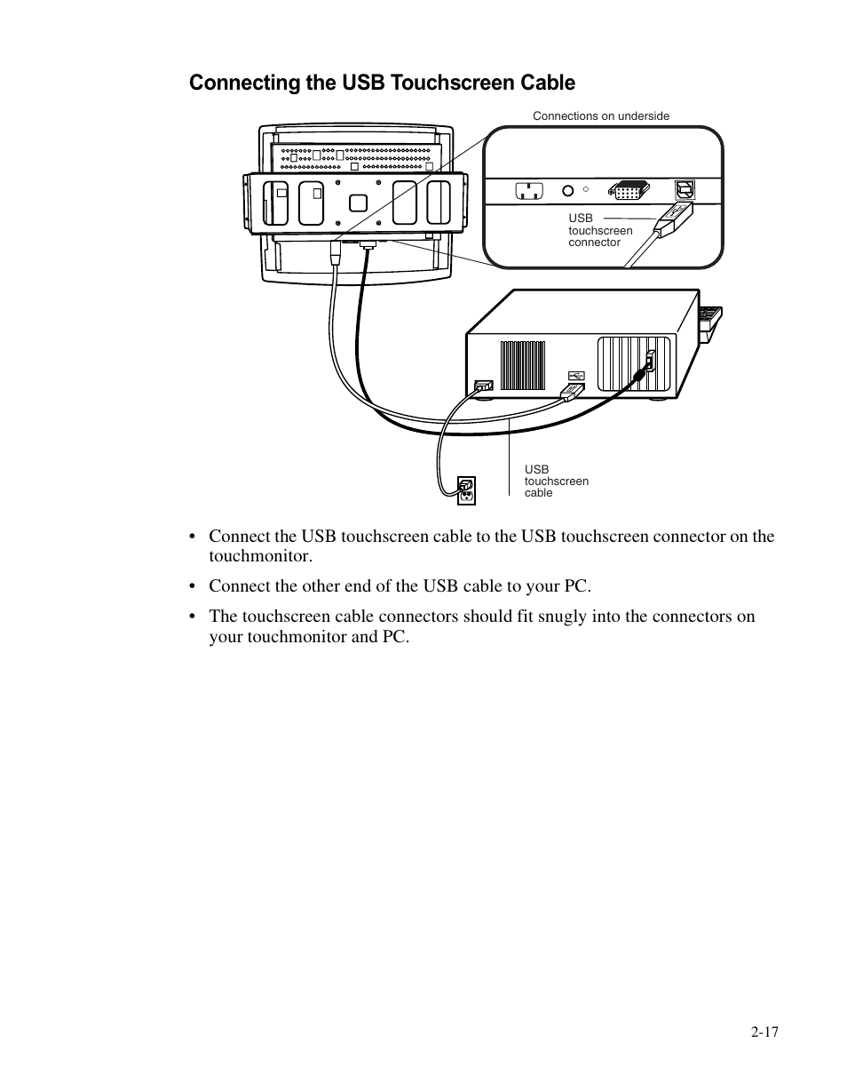 Connecting the usb touchscreen cable | Elo TouchSystems LCD User Manual | Page 22 / 66