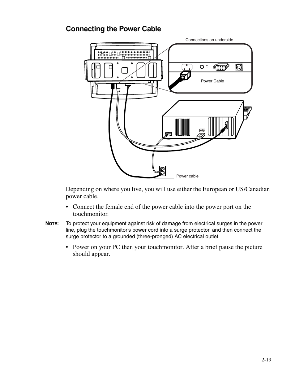 Connecting the power cable | Elo TouchSystems LCD User Manual | Page 24 / 66