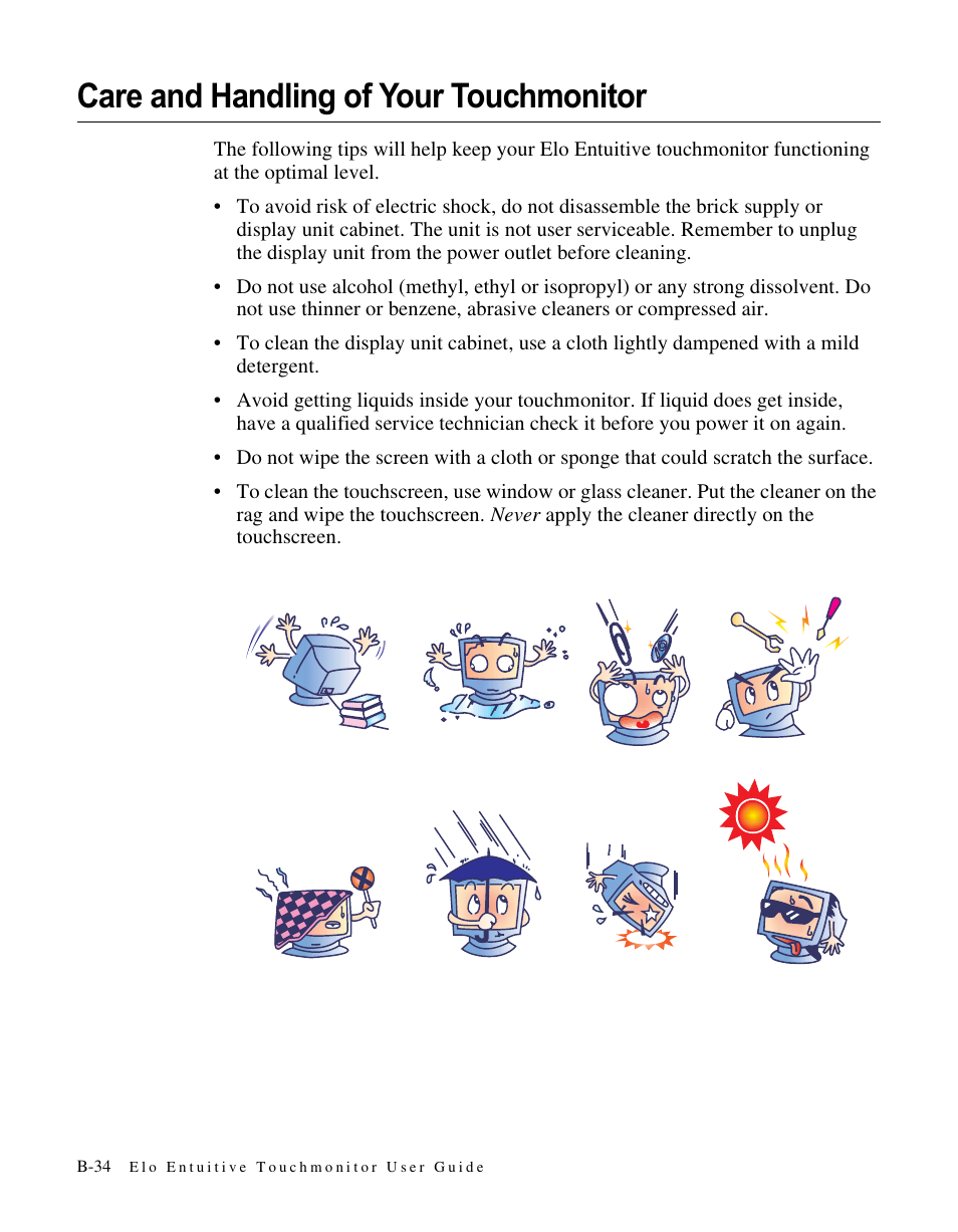Care and handling of your touchmonitor | Elo TouchSystems LCD User Manual | Page 39 / 66