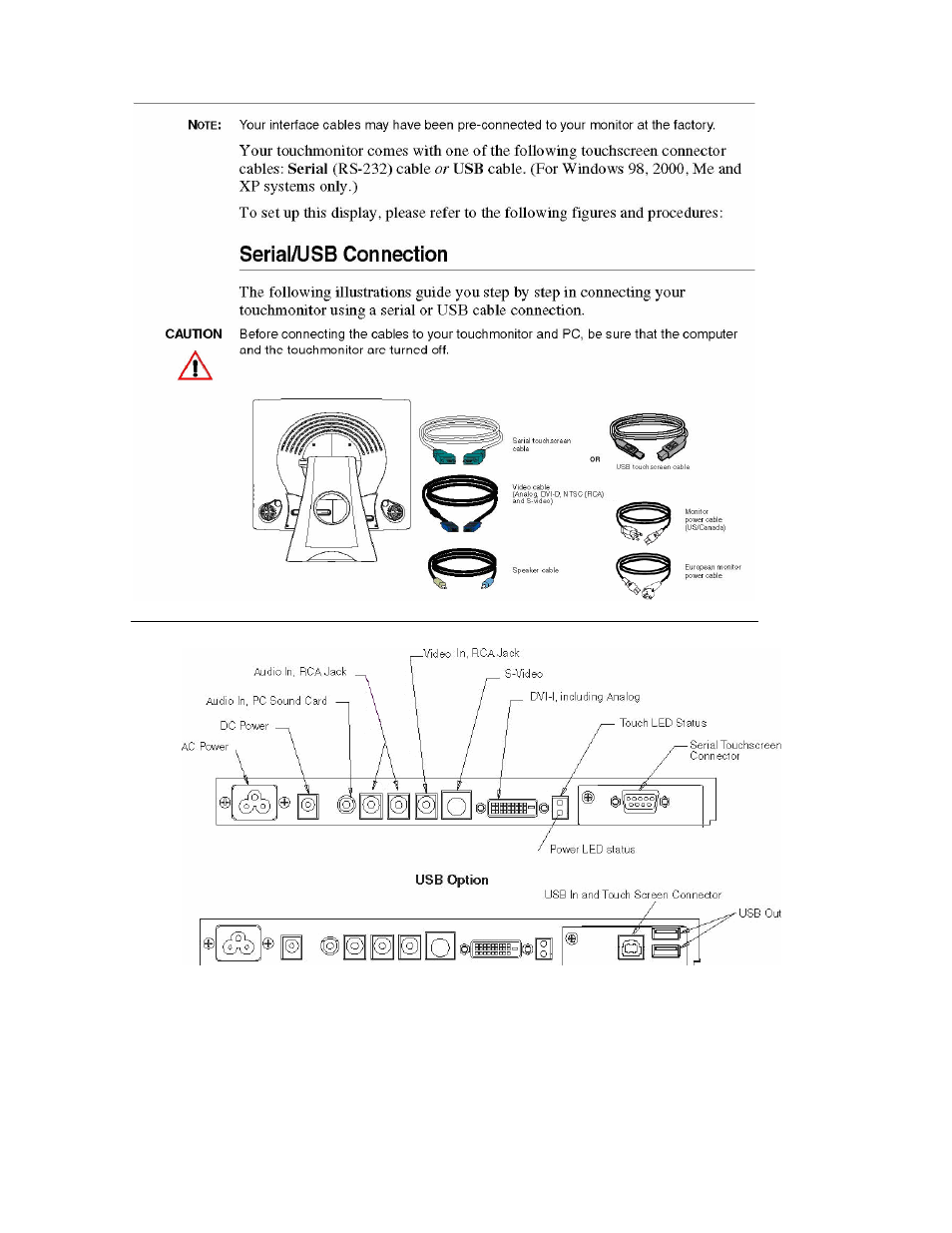 Touchmonitor and cables, Touch interface connection | Elo TouchSystems 192XL-XXWA-1 Series User Manual | Page 13 / 50