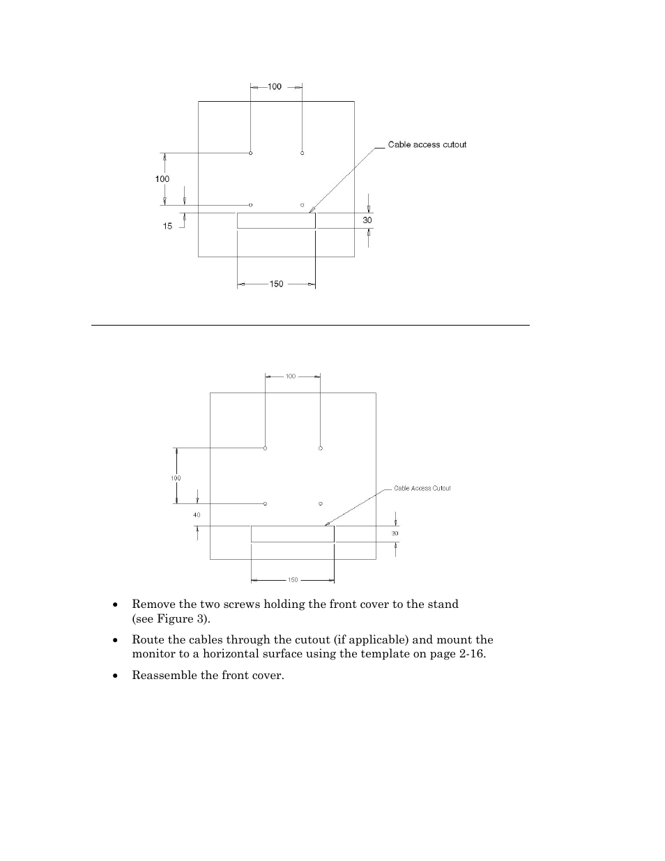 Rear mount template, Front mount template | Elo TouchSystems 192XL-XXWA-1 Series User Manual | Page 21 / 50