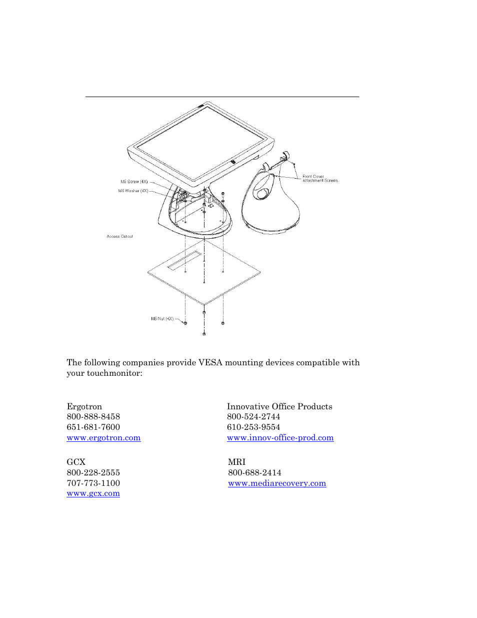Front mount for horizontal surface | Elo TouchSystems 192XL-XXWA-1 Series User Manual | Page 22 / 50