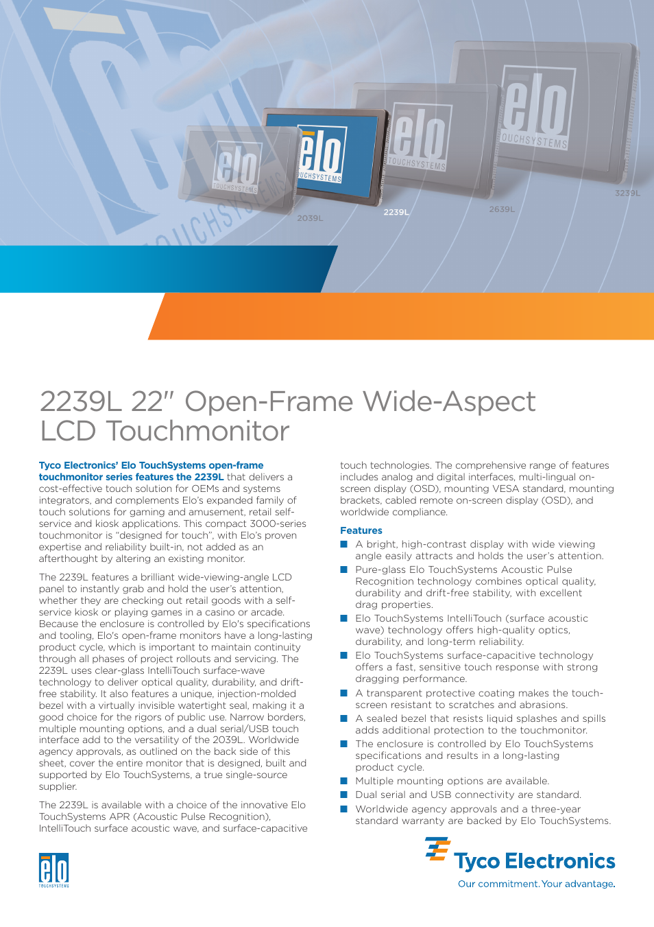 Elo TouchSystems Elo Entuitive 3000 Series 2239L User Manual | 2 pages