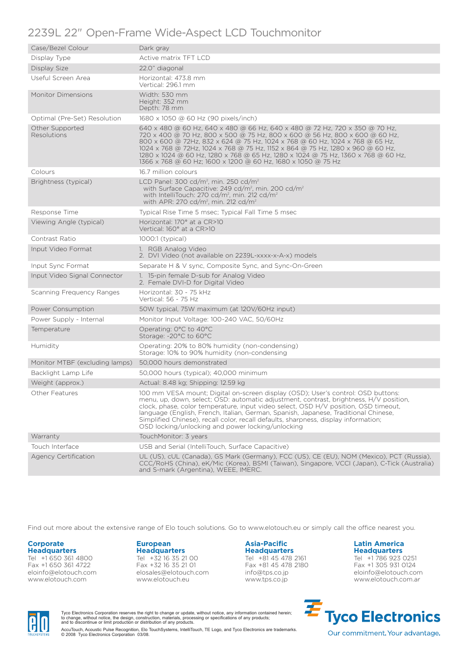 Elo TouchSystems Elo Entuitive 3000 Series 2239L User Manual | Page 2 / 2