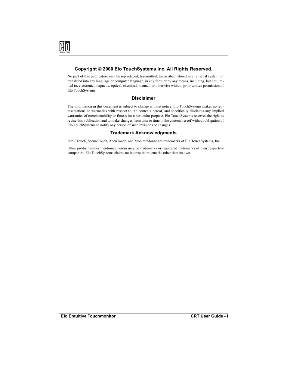 Elo TouchSystems CRT Touchmonitors User Manual | Page 2 / 50