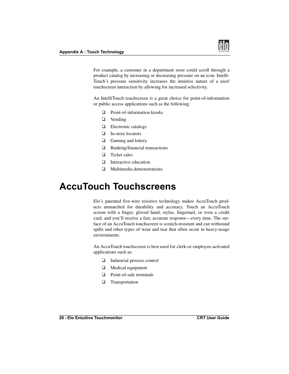 Accutouch touchscreens | Elo TouchSystems CRT Touchmonitors User Manual | Page 31 / 50