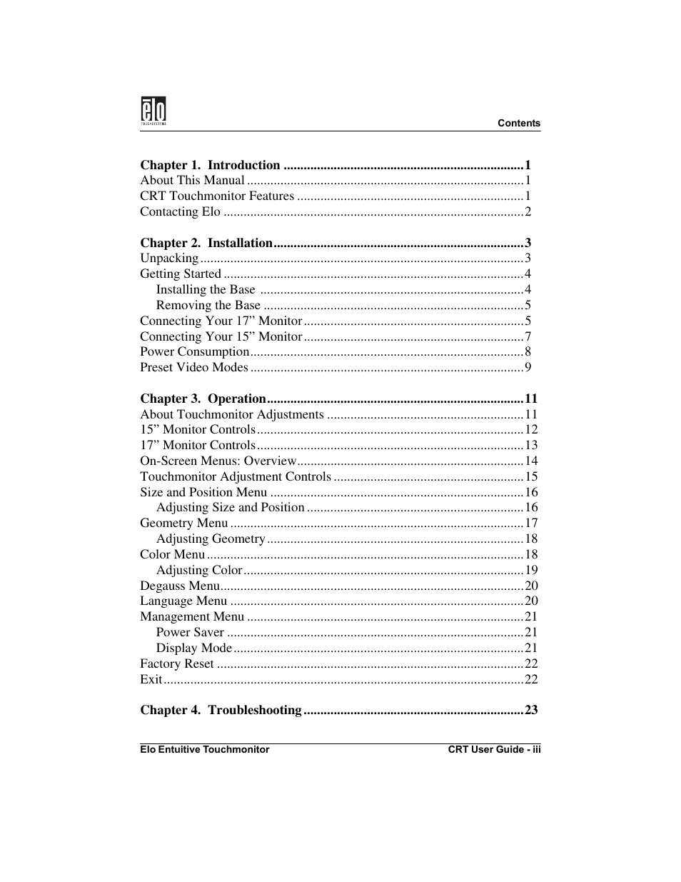 Elo TouchSystems CRT Touchmonitors User Manual | Page 4 / 50