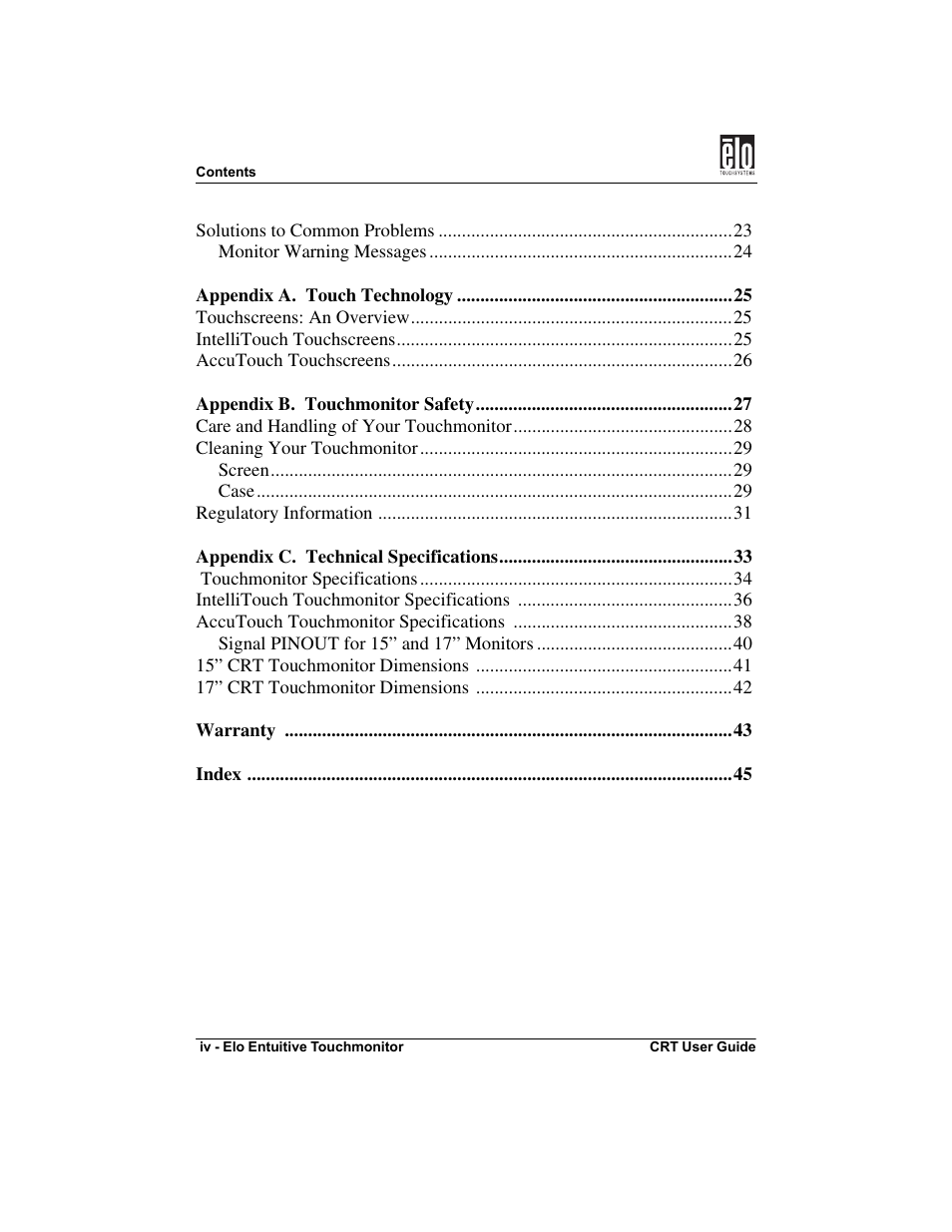 Elo TouchSystems CRT Touchmonitors User Manual | Page 5 / 50