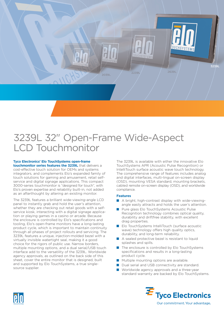 Elo TouchSystems Elo Entuitive 3000 Series 3239L User Manual | 2 pages