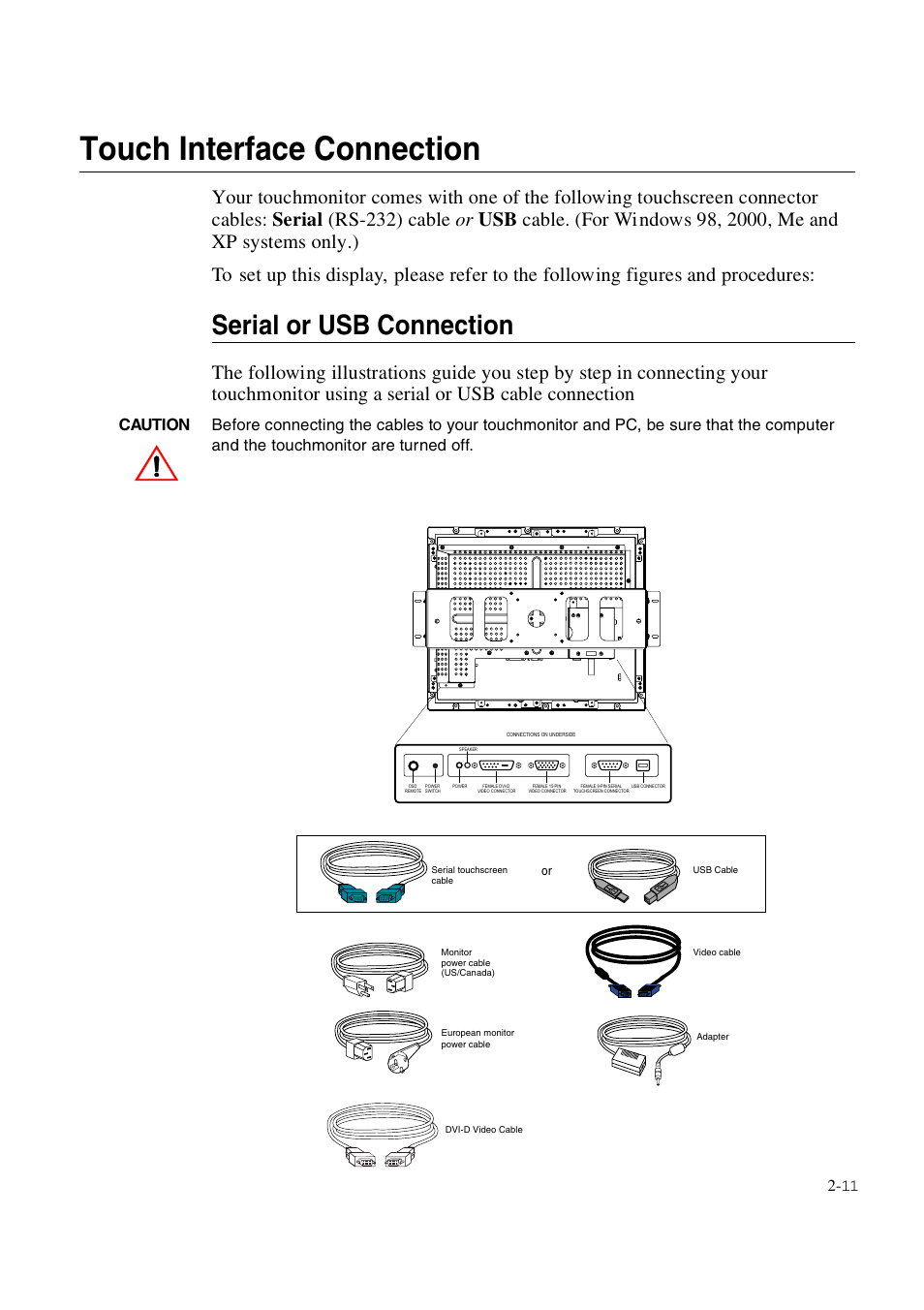 Touch interface connection, Serial or usb connection | Elo TouchSystems 1847L User Manual | Page 16 / 52