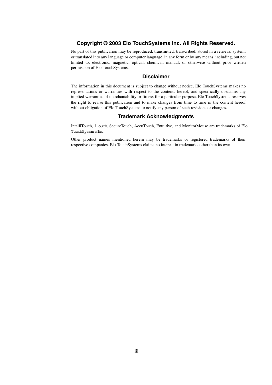Elo TouchSystems 1847L User Manual | Page 3 / 52
