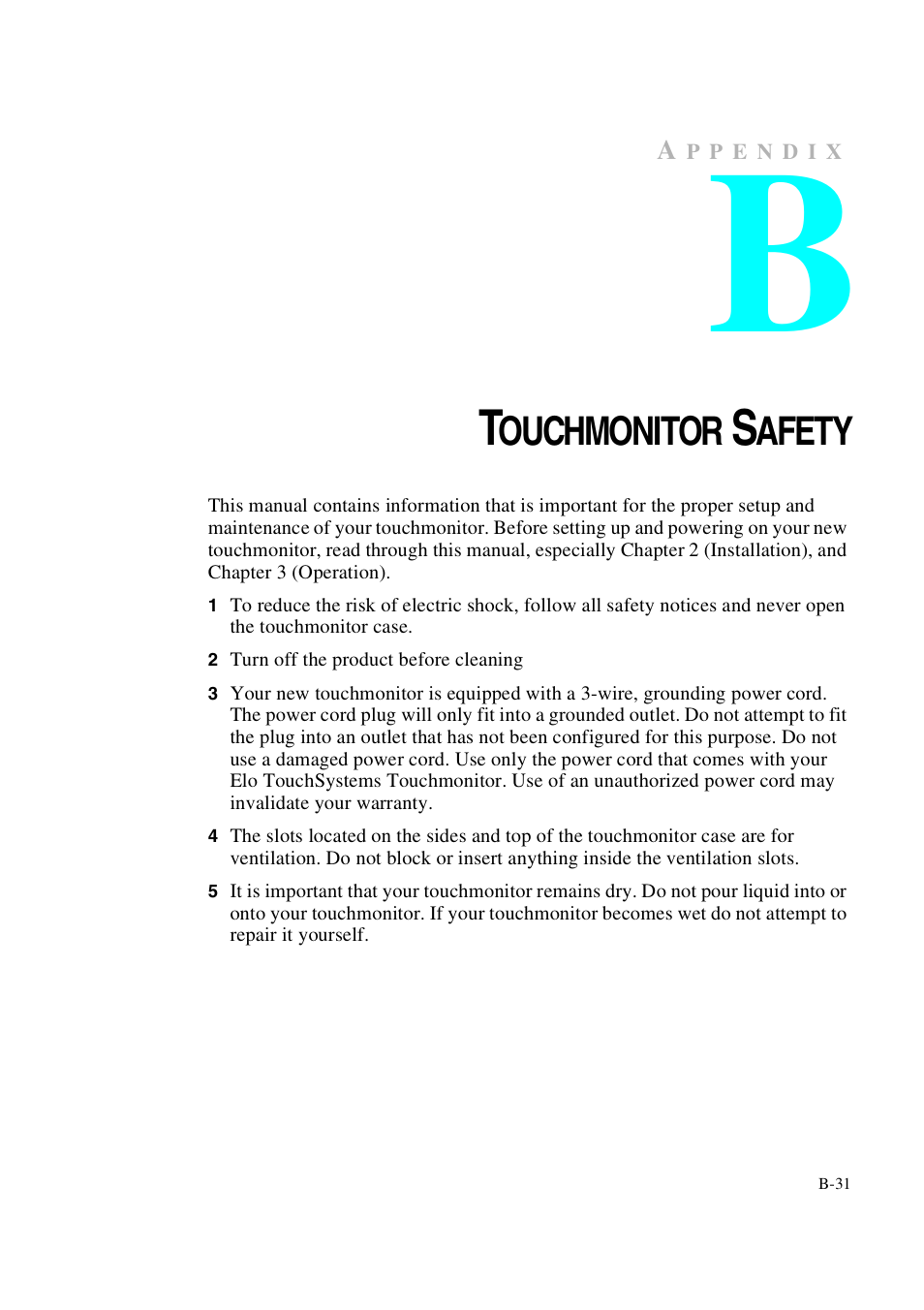 Ouchmonitor, Afety | Elo TouchSystems 1847L User Manual | Page 36 / 52