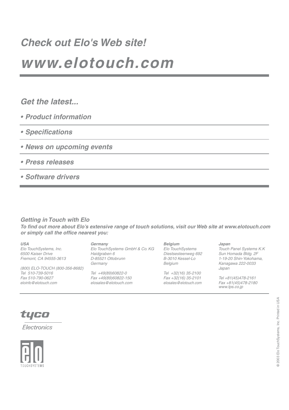 Check out elo's web site, Get the latest | Elo TouchSystems 1847L User Manual | Page 52 / 52