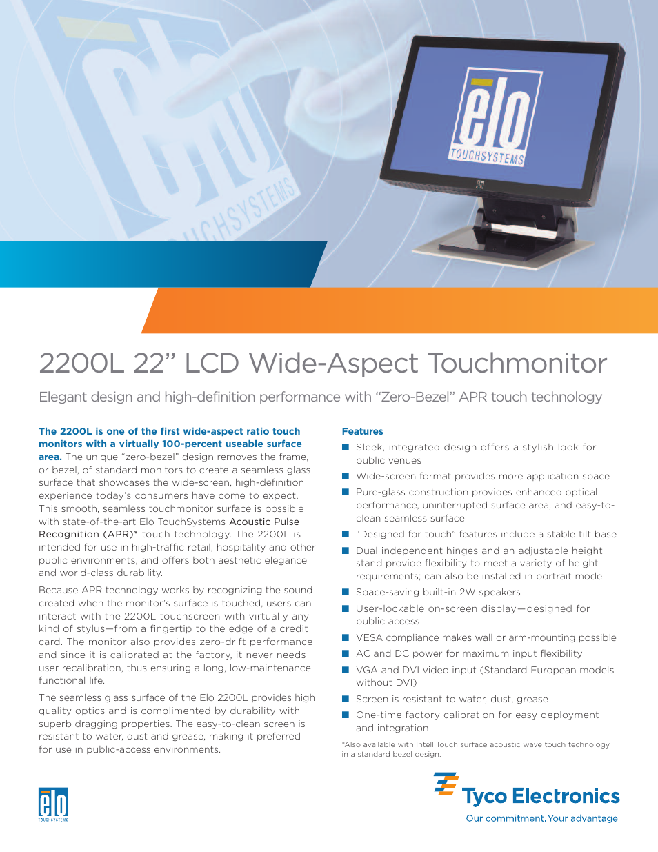 Elo TouchSystems Elo 2200L User Manual | 2 pages
