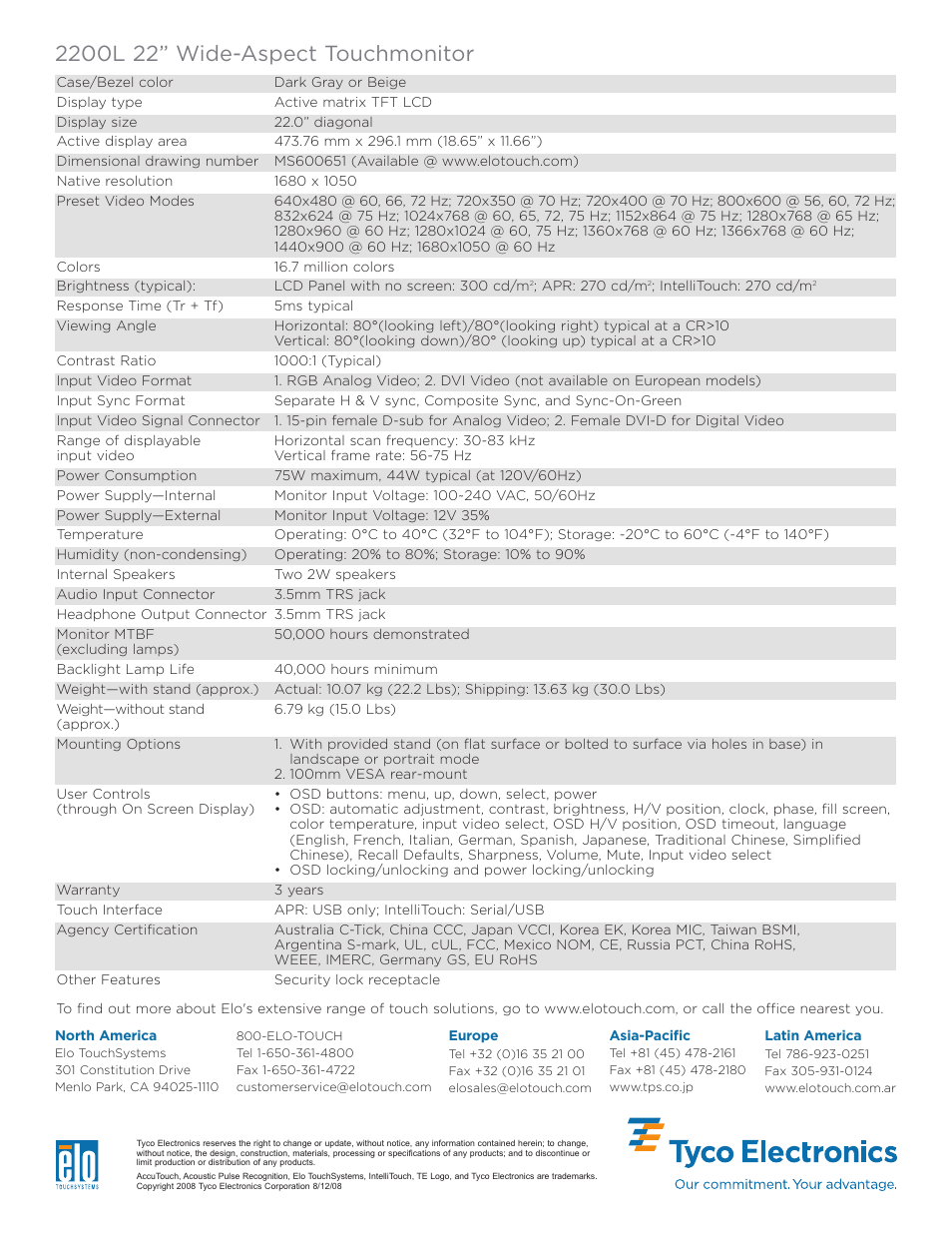 Elo TouchSystems Elo 2200L User Manual | Page 2 / 2
