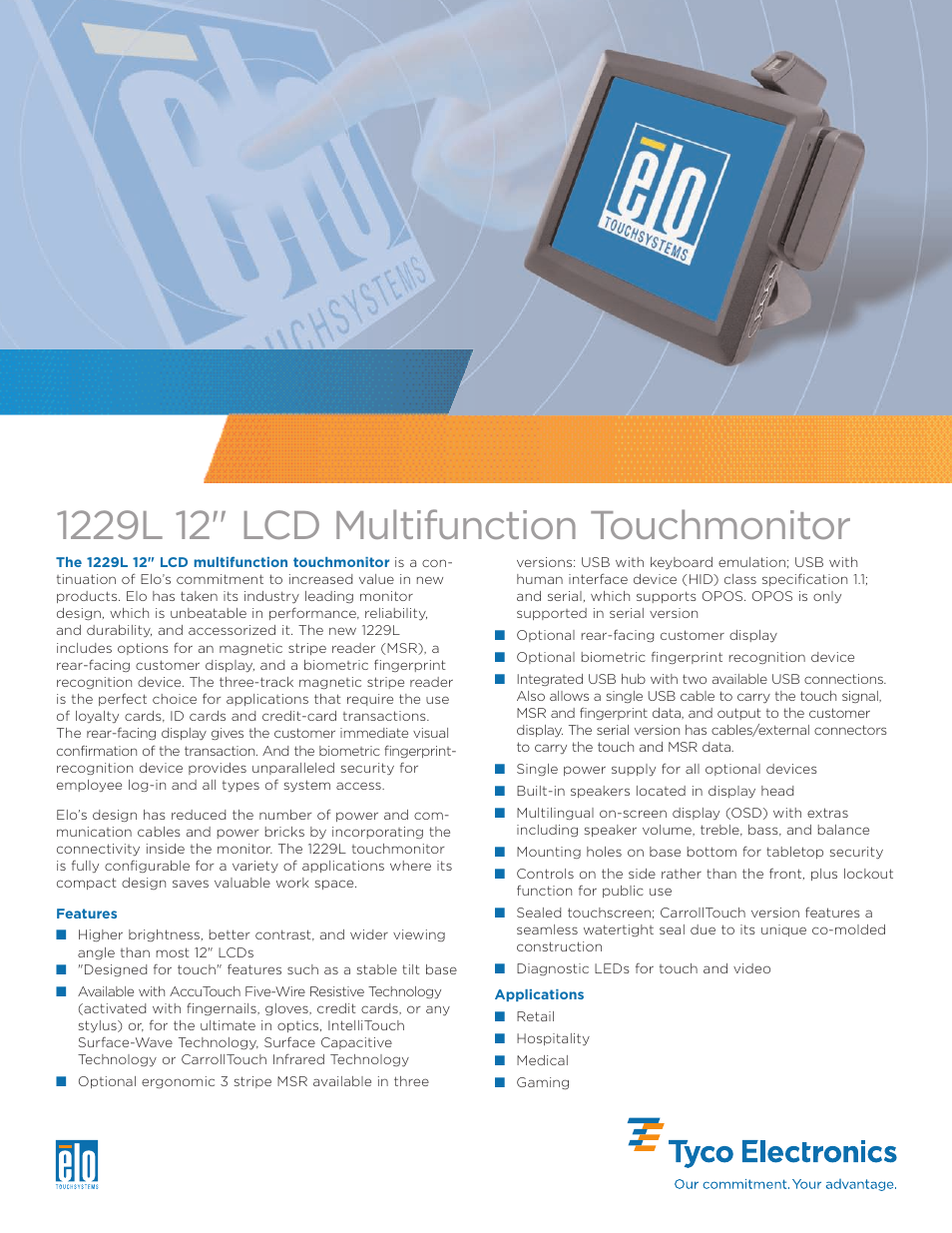 Elo TouchSystems Elo Entuitive 3000 Series 1229L User Manual | 2 pages