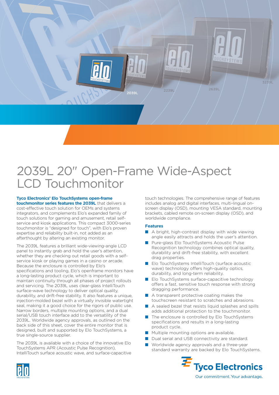Elo TouchSystems Elo Entuitive 3000 Series 2039L User Manual | 2 pages