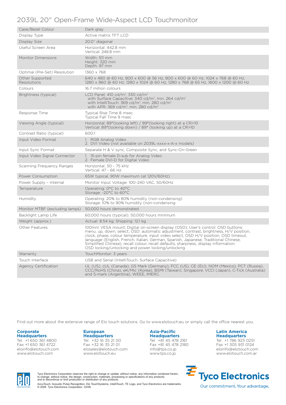 Elo TouchSystems Elo Entuitive 3000 Series 2039L User Manual | Page 2 / 2