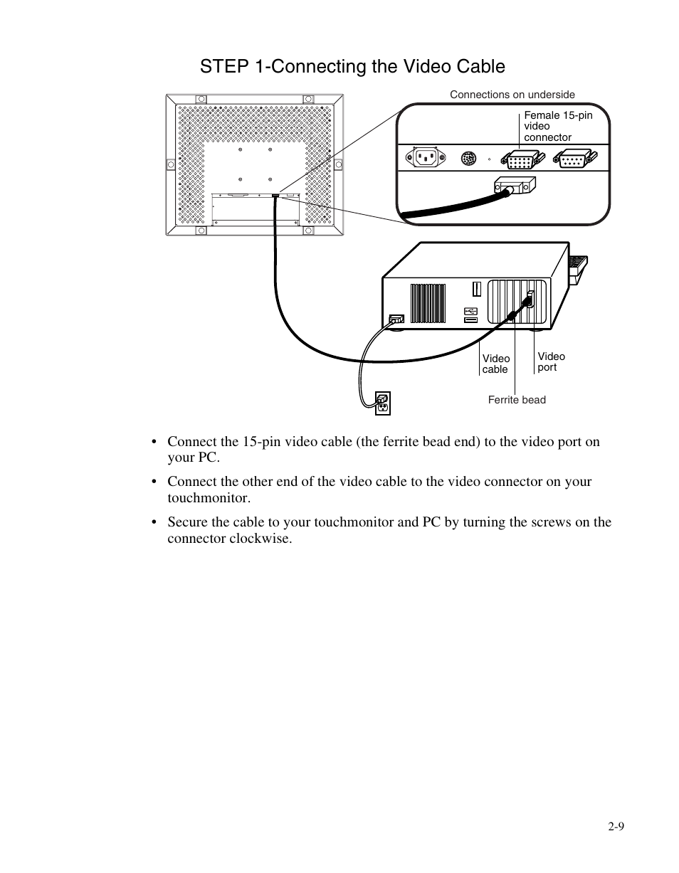 Step 1-connecting the video cable | Elo TouchSystems ET1566L-7SWC-1 User Manual | Page 14 / 44