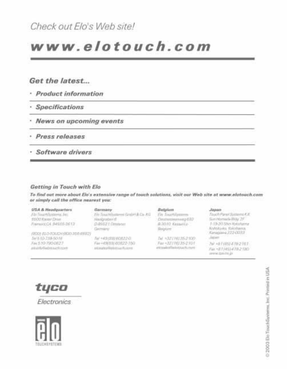 Elo TouchSystems ET1566L-7SWC-1 User Manual | Page 44 / 44